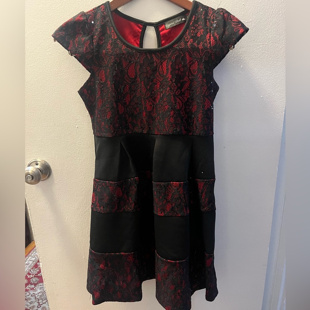 Crystal Doll Girls Size 14 - RED AND BLACK/LACE DRESS